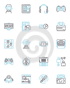 Search Engine Optimization (SEO) linear icons set. Keywords, Backlinks, Algorithm, Metadata, SERP, Crawling