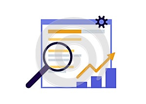 Search engine optimization, SEO optimization, analytics and advertising concept. Search screen with magnifier. Sign SEO