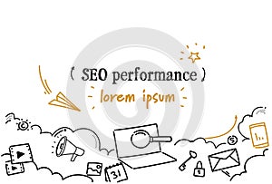 Search engine optimization SEO performance concept sketch doodle horizontal isolated copy space