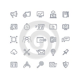 Search engine optimization, seo service vector line icons set