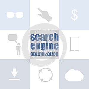 Search Engine Optimization Text. Information concept . Infographic of technology or education process