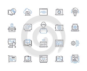 Search engine line icons collection. Google, Bing, Yahoo, DuckDuckGo, Search, Index, Algorithm vector and linear