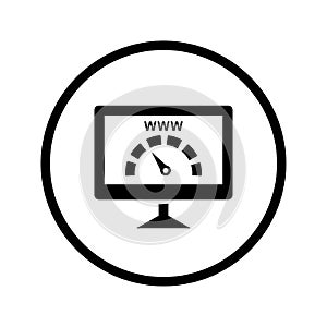 Search engine, seo, speedometer, web optimization icon. Black vector design