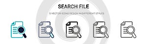 Search file icon in filled, thin line, outline and stroke style. Vector illustration of two colored and black search file vector