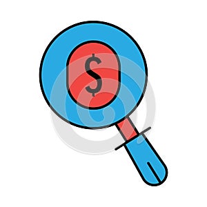 search, find, money, magnifying glass, dollar, business find icon
