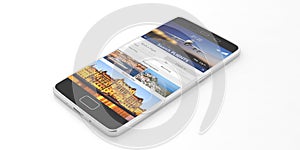 Search flights on a smartphone screen, isolated on white backgound. 3d illustration