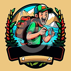 Search for hidden Geocaching treasures in nature. Online navigation, GPS and compass navigation. Cartoon vector illustration.