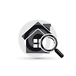 Search house icon with magnifier. Vector