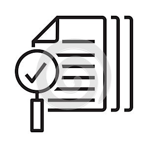 search icon, approved document, magnifier with tick symbol