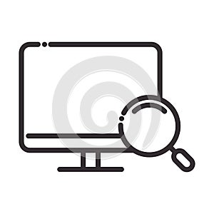 Search icon, computer screen magnifier thin line icon