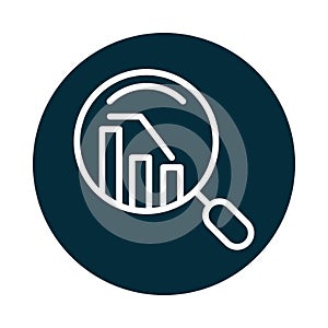 Search icon, decrease diagram financial report magnifying glass block and line icon