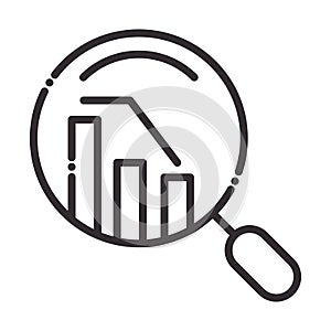Search icon, decrease diagram financial report magnifying glass thin line icon