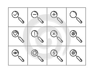 Search icon. Set of search icons. communications icons. contact us icons