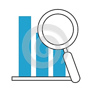 Search icon, statistics report finance diagram magnifier blue line and fill