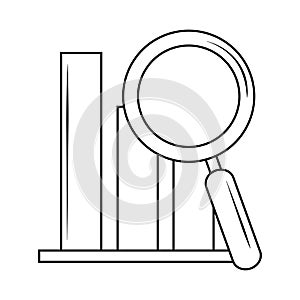 Search icon, statistics report finance diagram magnifier line style