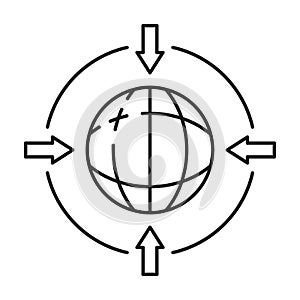 Search information in global internet cloud computer technology icon, online database outline flat vector illustration, isolated