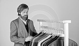 In search of inspiration. bearded man tailoring clothes. formal and office wardrobe. businessman. confident tailor