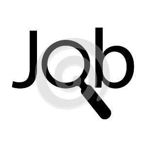 Search job icon .Black word Â« JobÂ» with magnifing glass .White backgraund . Search job concept . Vector illustration