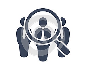 Search job vacancy icon in flat style. Loupe career vector illustration on white isolated background. Find people