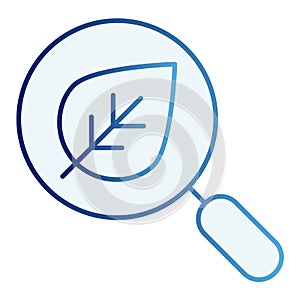 Search with leaf flat icon. Magnifying glass and plant blue icons in trendy flat style. Eco search gradient style design