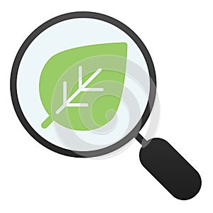 Search with leaf flat icon. Magnifying glass and plant color icons in trendy flat style. Eco search gradient style