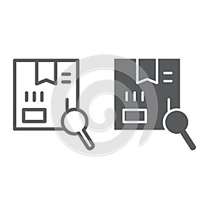 Search line and glyph icon, cargo and service, package tracking sign, vector graphics, a linear pattern on a white