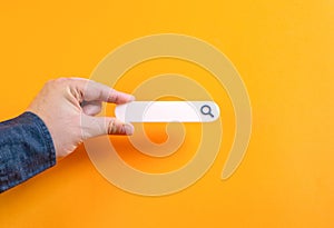 Search line in hand. Use search, digital navigation, online information