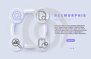 Search line icon. Settings, options, gear, pie chart, graphs, file, information, smartphone. Neomorphism steyle. Vector line icon