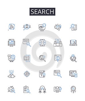 Search line icons collection. Gig, Remote, Freelance, Virtual, Digital, Tech, Creative vector and linear illustration