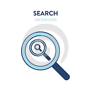 Search magnifier icon. Vector illustration of a magnifier tool with more tools in it. Represents concept of searching, finding,