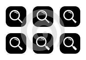 Search, magnifying glass icon vector on black square