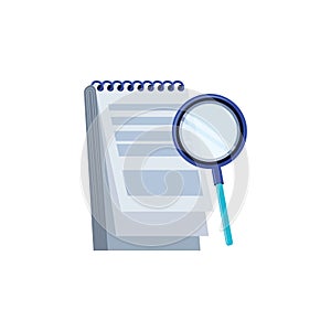 Search magnifying glass with notepad