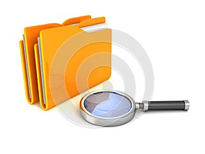 Search Magnifying Glass and yellow office file document folders