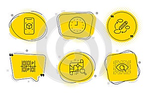 Search map, Keywords and Clock icons set. Augmented reality, Parking place and Artificial intelligence signs. Vector