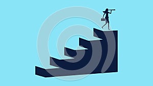 Search for opportunities. Silhouette of a business woman looking into a telescope on a ladder. business concept