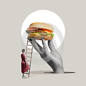 In search of the perfect burger. Concept.