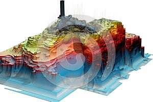 Search for places for oil production. A cross section of the earth. Oil production. Layers of soil. 3d illustration