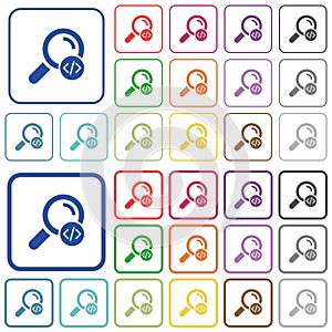Search programming code outlined flat color icons