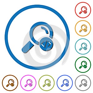 Search programming code icons with shadows and outlines