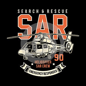 Search and Rescue Helicopter Vector Graphic, Rescue Helicopter Graphic T-shirt