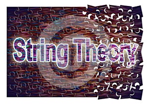 Search for the solution of String Theory - concept image in jigsaw puzzle shape