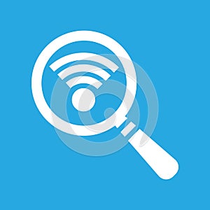 Search wi-fi connection icon, wifi searching pictogram on a blue