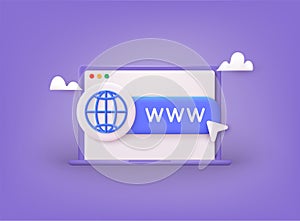 Search WWW sign. Address and navigation bar icon. Web hosting technology. Browser search website page. 3D Web Vector Illustrations