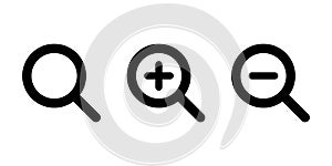 Search and zoom icon in generic style. Magnifying glass with plus and minus