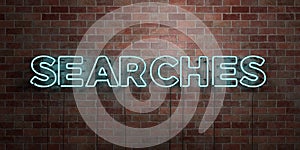 SEARCHES - fluorescent Neon tube Sign on brickwork - Front view - 3D rendered royalty free stock picture