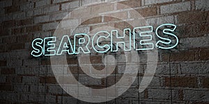 SEARCHES - Glowing Neon Sign on stonework wall - 3D rendered royalty free stock illustration