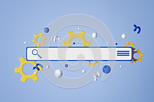 Searching box, web design element with gear. Copy space