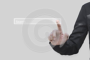 Searching Browsing concept. Business hand click search page internet data information networking