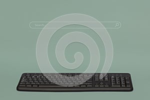 Searching browsing internet and computer black keyboard on green background