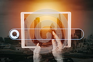 cyber security internet and networking concept.Businessman hand